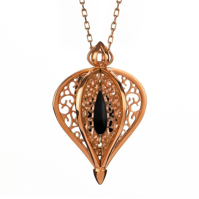 9ct Rose Gold Whitby Jet Flore Filigree Small Necklace