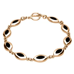 9ct Rose Gold Whitby Jet Framed Nine Stone Marquise Bracelet D