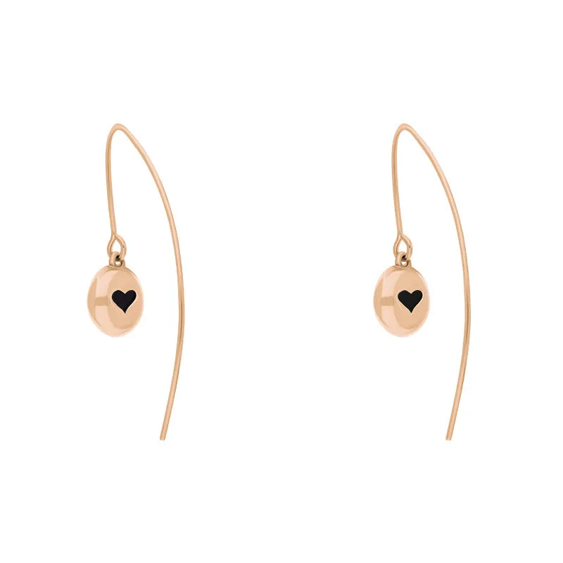 9ct Rose Gold Whitby Jet Heart Disc Drop Earrings