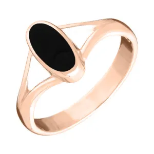 9ct Rose Gold Whitby Jet Heritage Oval Split Shoulder Ring