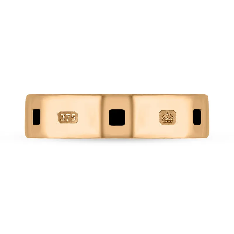 9ct Rose Gold Whitby Jet King's Coronation Hallmark Princess Cut 5mm Ring D