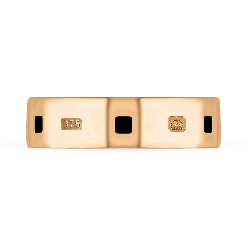 9ct Rose Gold Whitby Jet King's Coronation Hallmark Princess Cut 6mm Ring D
