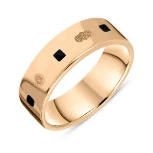 9ct Rose Gold Whitby Jet King's Coronation Hallmark Princess Cut 6mm Ring D