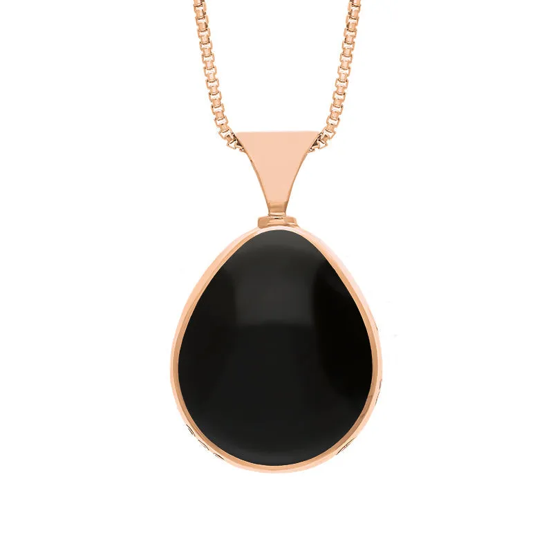 9ct Rose Gold Whitby Jet Lapis King's Coronation Hallmark Double Sided Pear-shaped Necklace D