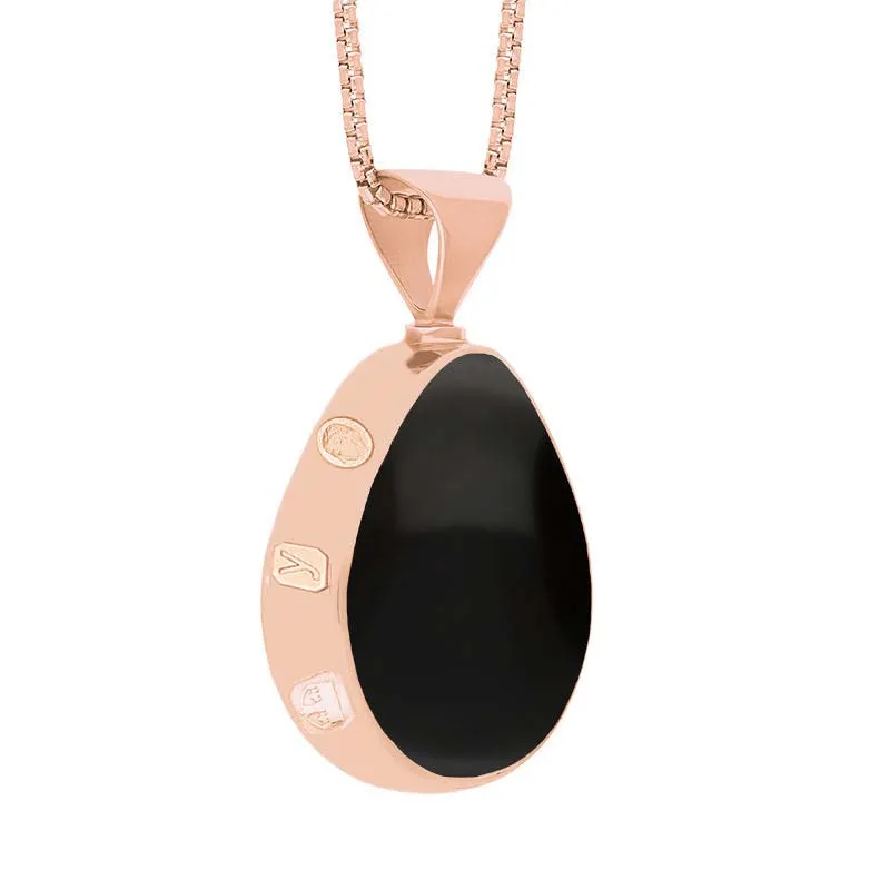 9ct Rose Gold Whitby Jet Lapis King's Coronation Hallmark Double Sided Pear-shaped Necklace D