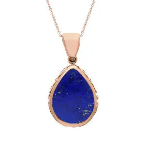 9ct Rose Gold Whitby Jet Lapis Lazuli Double Sided Celtic Pear Cut Fob Necklace