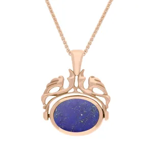 9ct Rose Gold Whitby Jet Lapis Lazuli Double Sided Oval Swivel Fob Necklace