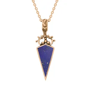 9ct Rose Gold Whitby Jet Lapis Lazuli Double Sided Scroll Dagger Fob Necklace