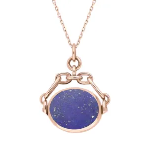 9ct Rose Gold Whitby Jet Lapis Lazuli Double Sided Swivel Fob Necklace