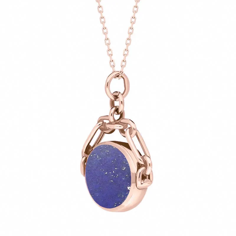 9ct Rose Gold Whitby Jet Lapis Lazuli Double Sided Swivel Fob Necklace