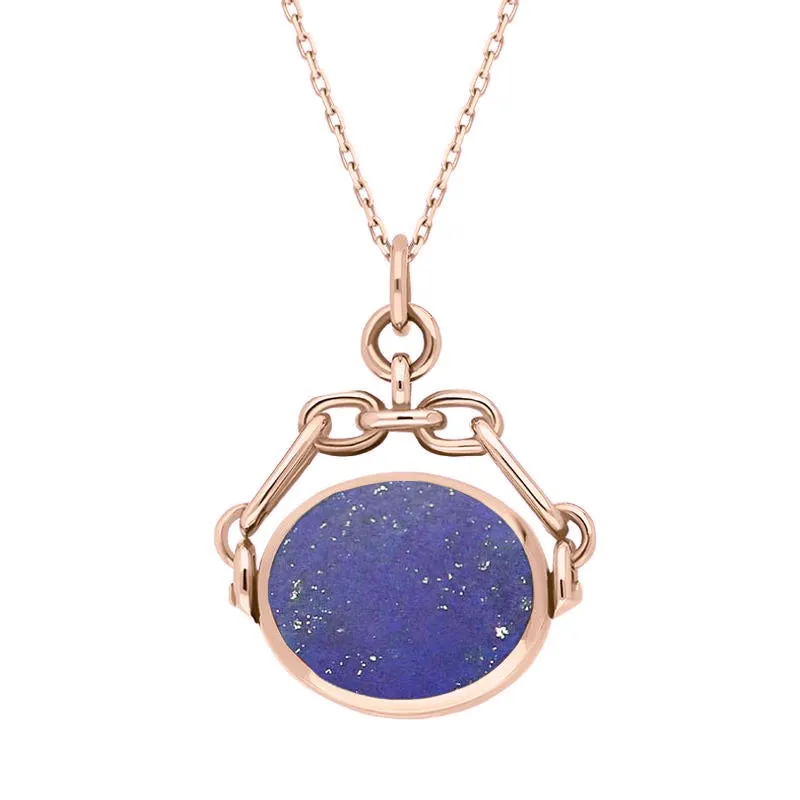 9ct Rose Gold Whitby Jet Lapis Lazuli Double Sided Swivel Fob Necklace