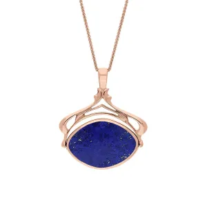 9ct Rose Gold Whitby Jet Lapis Lazuli Marquise Swivel Fob Necklace