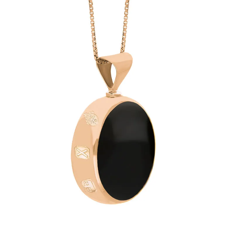 9ct Rose Gold Whitby Jet Lapis Lazuli Queens Jubilee Hallmark Double Sided Round Necklace D