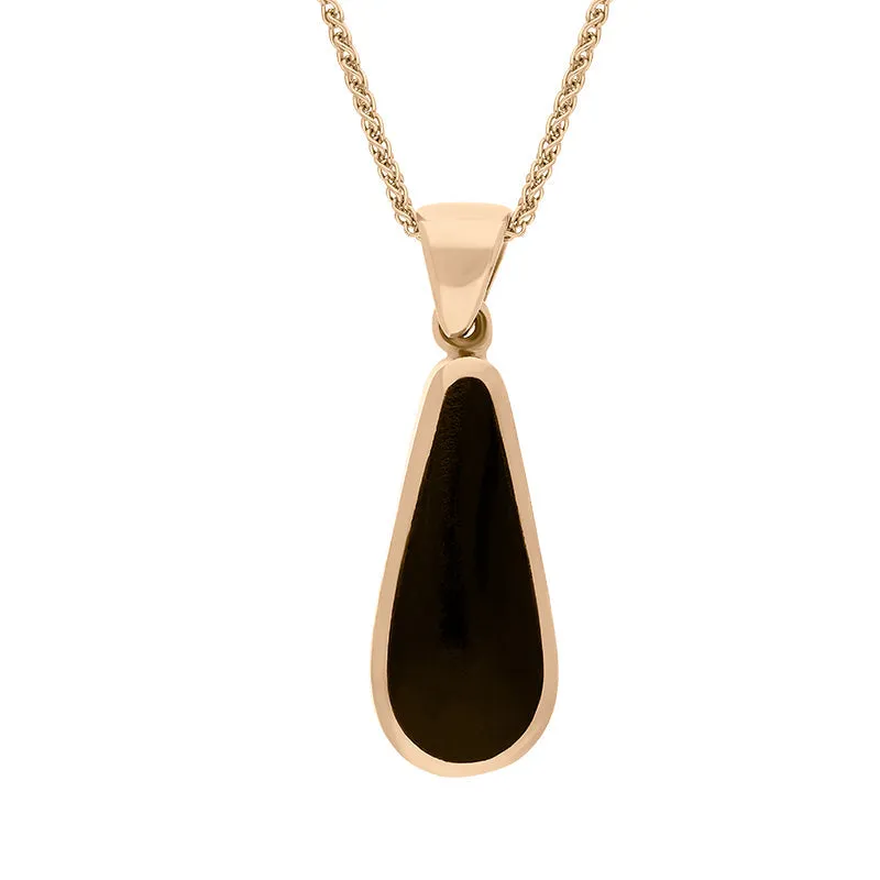 9ct Rose Gold Whitby Jet Lapis Lazuli Small Double Sided Pear Cut Fob Necklace
