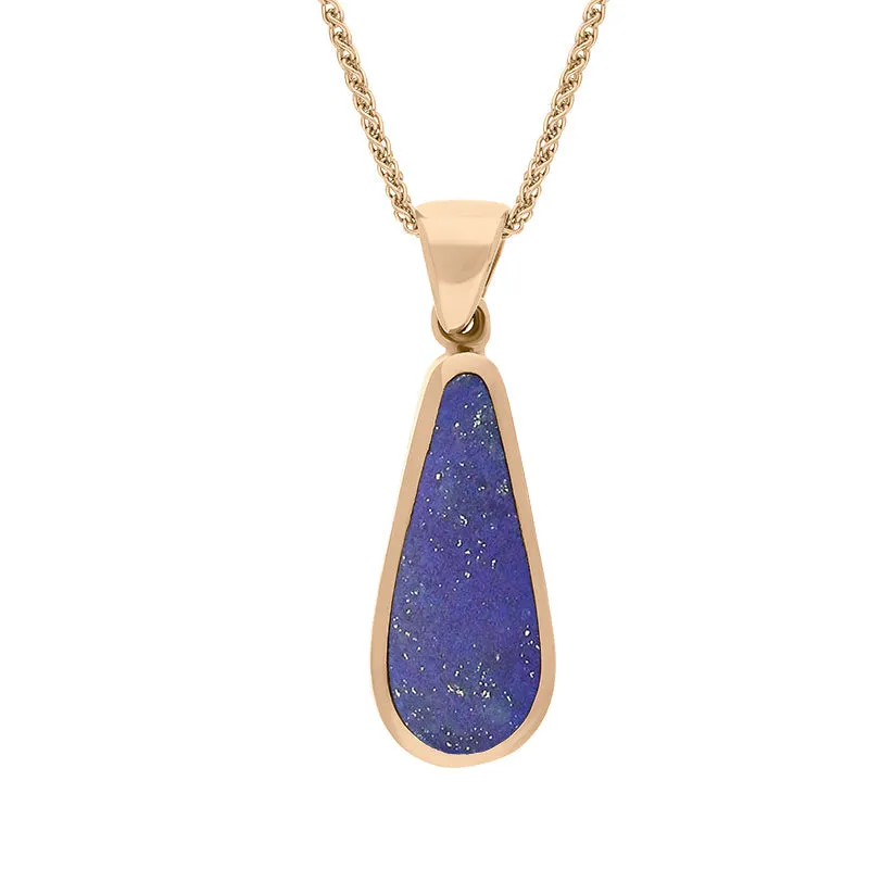 9ct Rose Gold Whitby Jet Lapis Lazuli Small Double Sided Pear Cut Fob Necklace