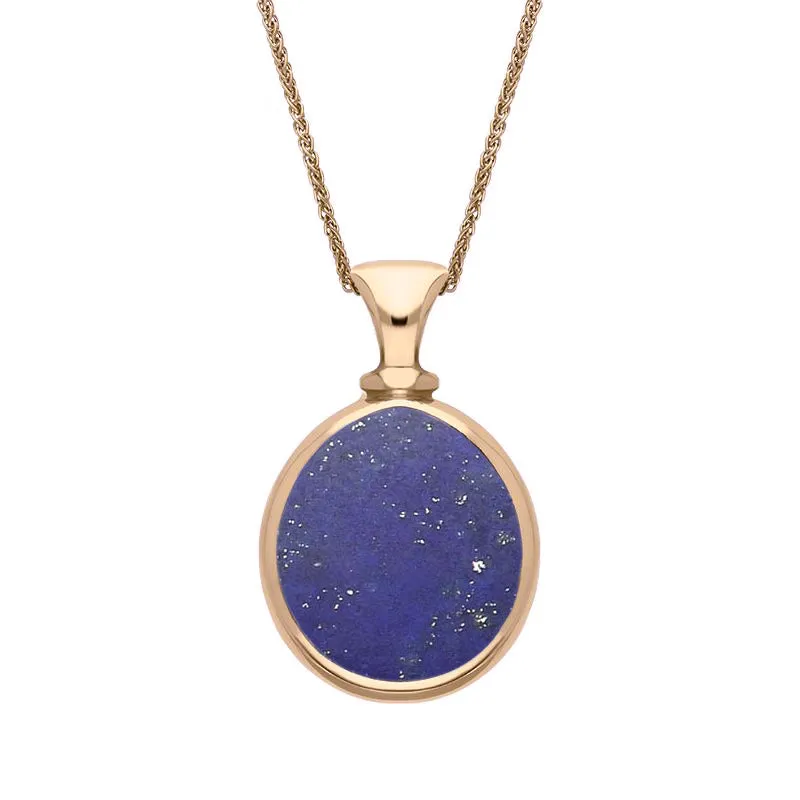 9ct Rose Gold Whitby Jet Lapis Lazuli Small Double Sided Pear Fob Necklace