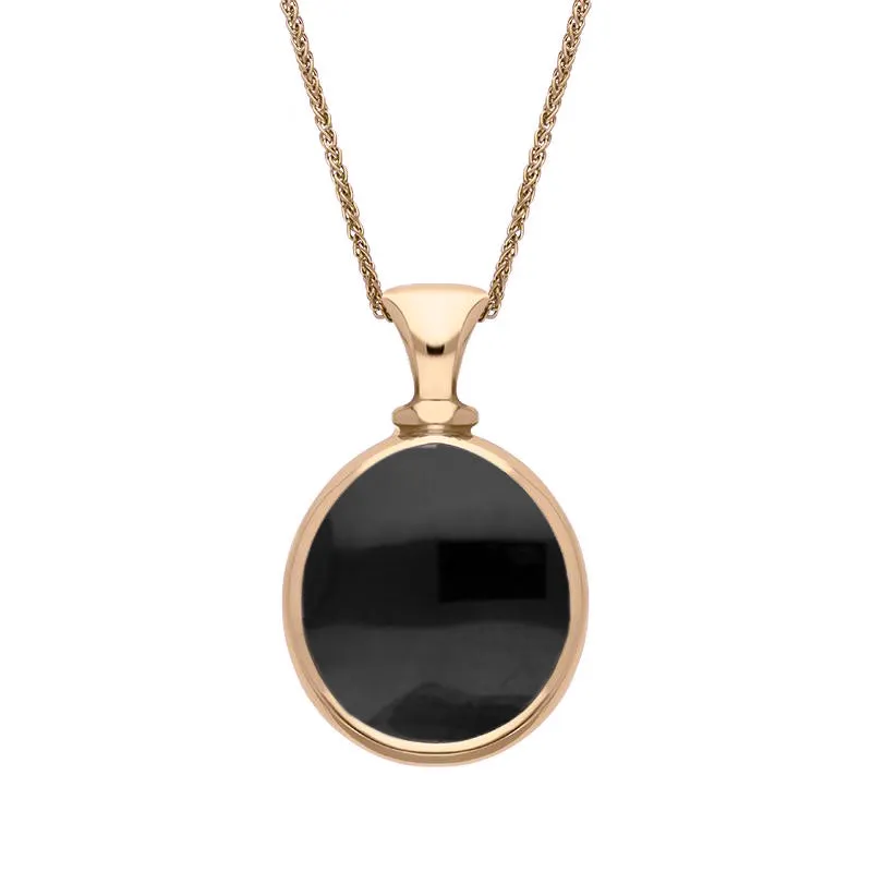 9ct Rose Gold Whitby Jet Lapis Lazuli Small Double Sided Pear Fob Necklace