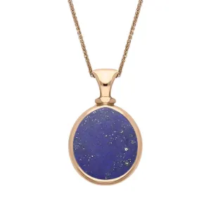 9ct Rose Gold Whitby Jet Lapis Lazuli Small Double Sided Pear Fob Necklace