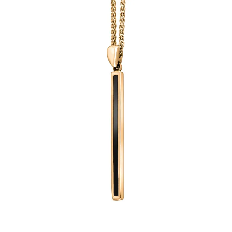 9ct Rose Gold Whitby Jet Long Slim Oblong Necklace