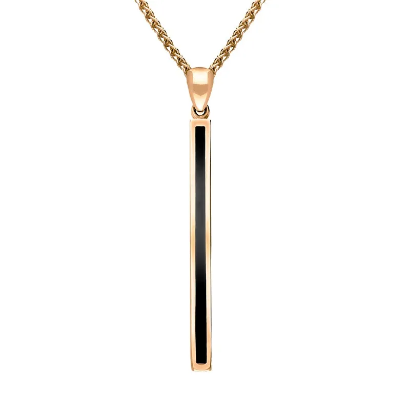 9ct Rose Gold Whitby Jet Long Slim Oblong Necklace
