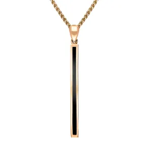 9ct Rose Gold Whitby Jet Long Slim Oblong Necklace