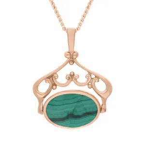 9ct Rose Gold Whitby Jet Malachite Double Sided Oval Swivel Fob Necklace