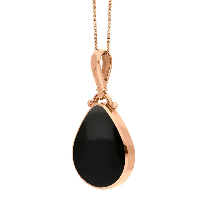 9ct Rose Gold Whitby Jet Malachite Double Sided Pear Fob Necklace