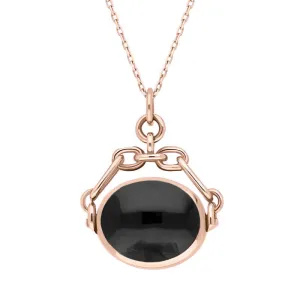 9ct Rose Gold Whitby Jet Malachite Double Sided Swivel Fob Necklace