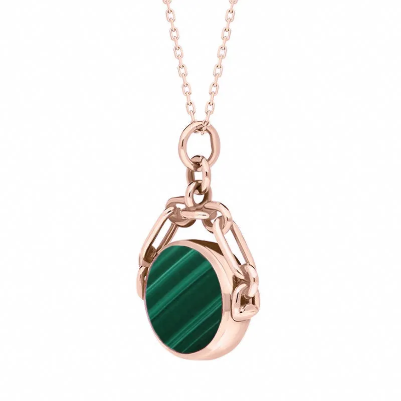 9ct Rose Gold Whitby Jet Malachite Double Sided Swivel Fob Necklace