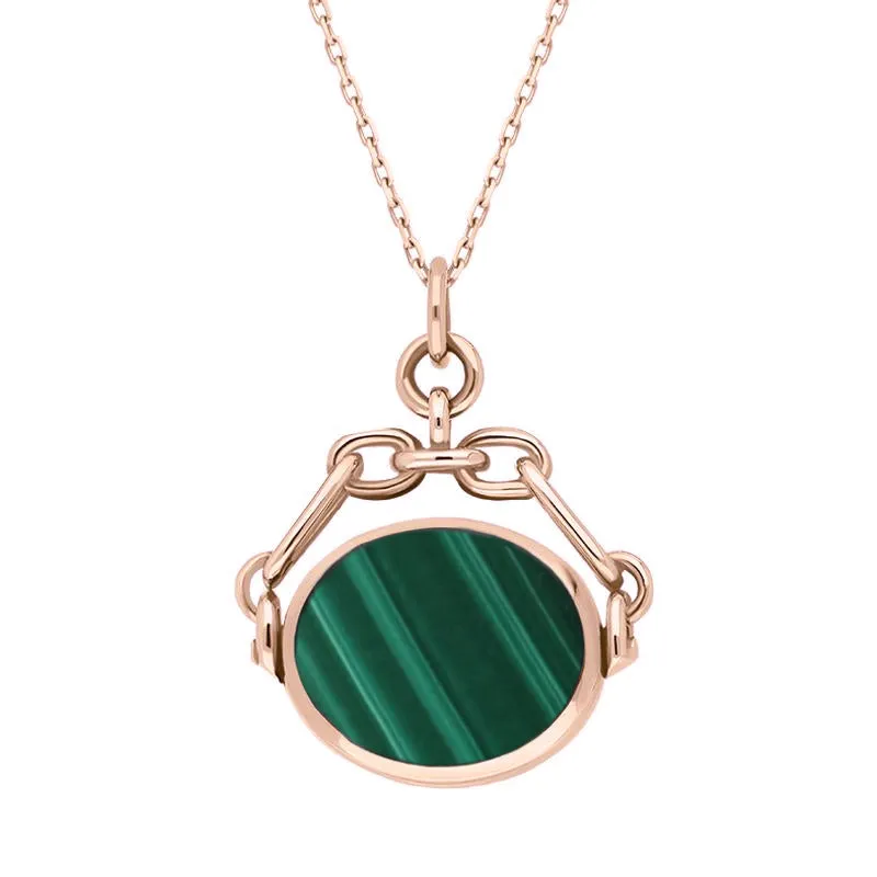 9ct Rose Gold Whitby Jet Malachite Double Sided Swivel Fob Necklace