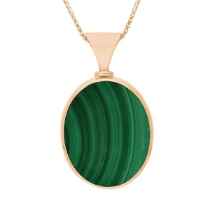 9ct Rose Gold Whitby Jet Malachite Hallmark Double Sided Oval Necklace