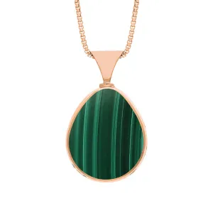 9ct Rose Gold Whitby Jet Malachite Hallmark Double Sided Pear-shaped Necklace