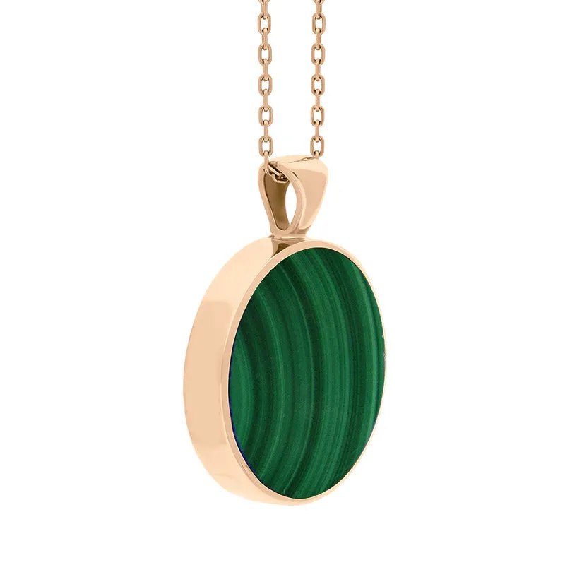 9ct Rose Gold Whitby Jet Malachite Large Double Sided Round Fob Necklace