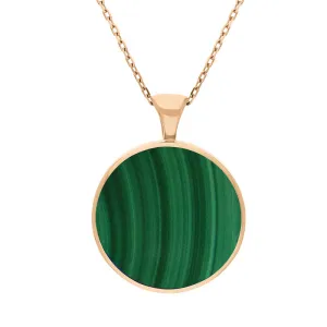 9ct Rose Gold Whitby Jet Malachite Large Double Sided Round Fob Necklace