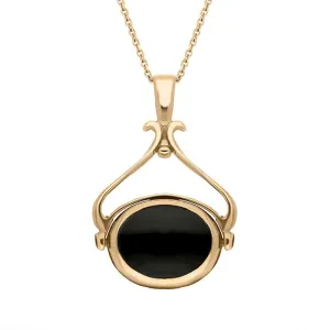 9ct Rose Gold Whitby Jet Malachite Oval Space Swivel Fob Necklace