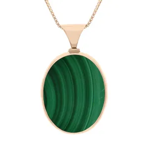 9ct Rose Gold Whitby Jet Malachite Queens Jubilee Hallmark Double Sided Oval Necklace D