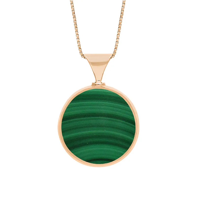 9ct Rose Gold Whitby Jet Malachite Queens Jubilee Hallmark Double Sided Round Necklace D