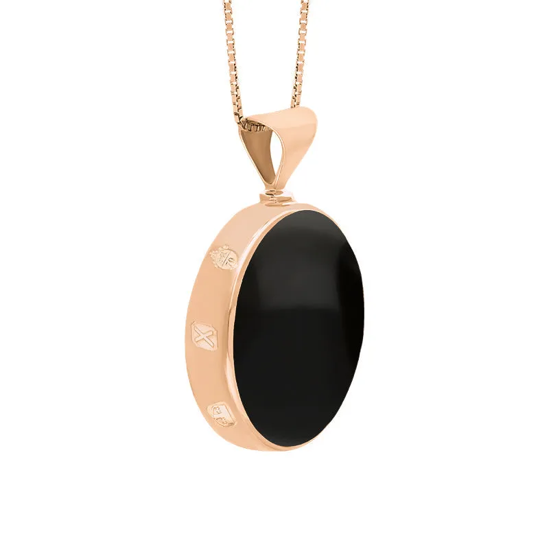 9ct Rose Gold Whitby Jet Malachite Queens Jubilee Hallmark Double Sided Round Necklace D