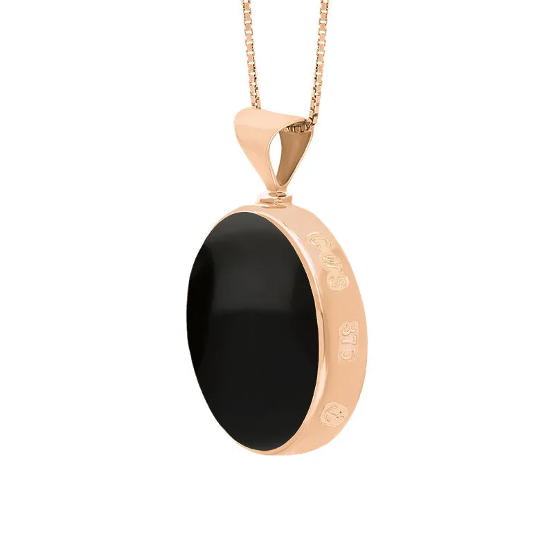 9ct Rose Gold Whitby Jet Malachite Queens Jubilee Hallmark Double Sided Round Necklace D