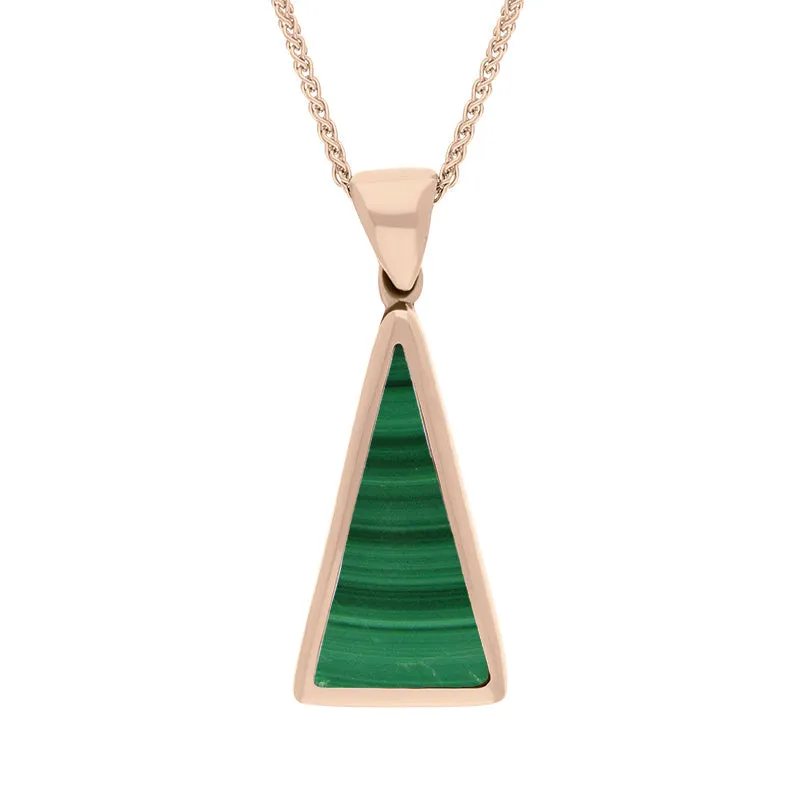 9ct Rose Gold Whitby Jet Malachite Small Double Sided Triangular Fob Necklace