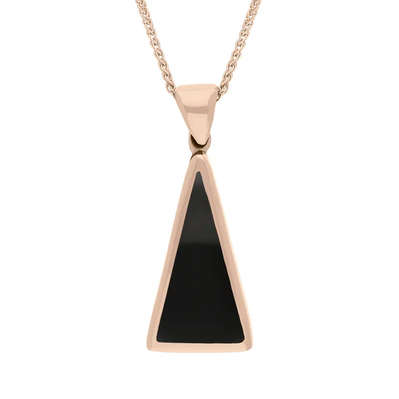 9ct Rose Gold Whitby Jet Malachite Small Double Sided Triangular Fob Necklace