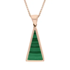 9ct Rose Gold Whitby Jet Malachite Small Double Sided Triangular Fob Necklace