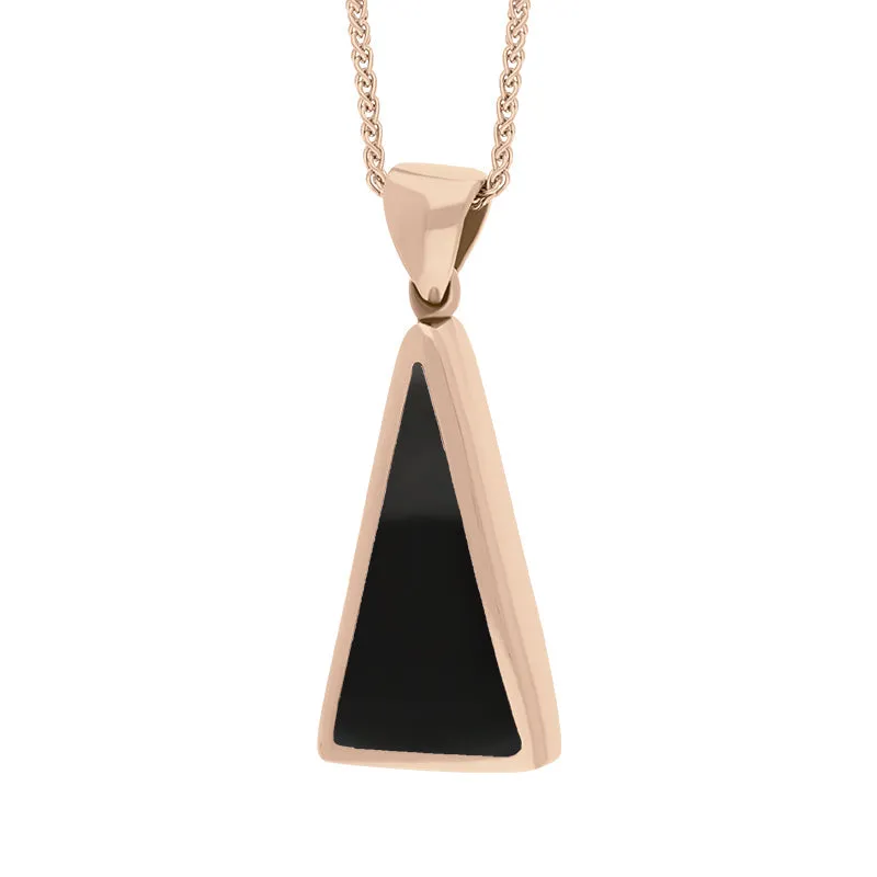 9ct Rose Gold Whitby Jet Malachite Small Double Sided Triangular Fob Necklace