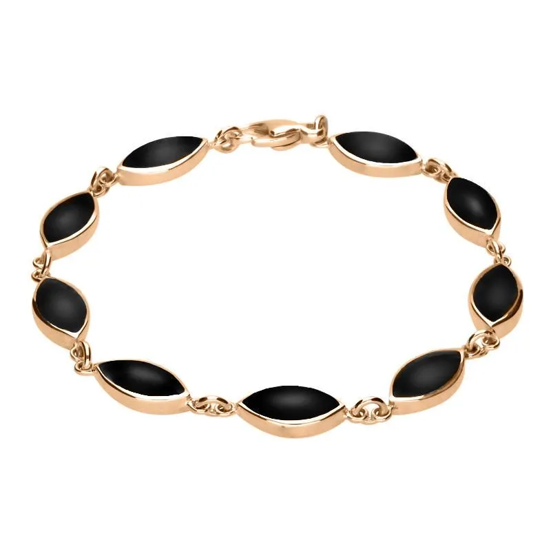 9ct Rose Gold Whitby Jet Marquise Bracelet