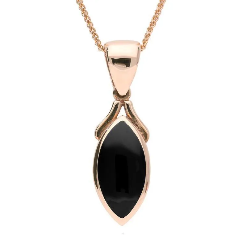 9ct Rose Gold Whitby Jet Marquise Necklace