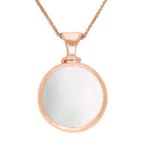 9ct Rose Gold Whitby Jet Mother Of Pearl Double Sided Round Dinky Fob Necklace