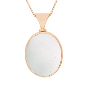 9ct Rose Gold Whitby Jet Mother of Pearl King's Coronation Hallmark Double Sided Oval Necklace D