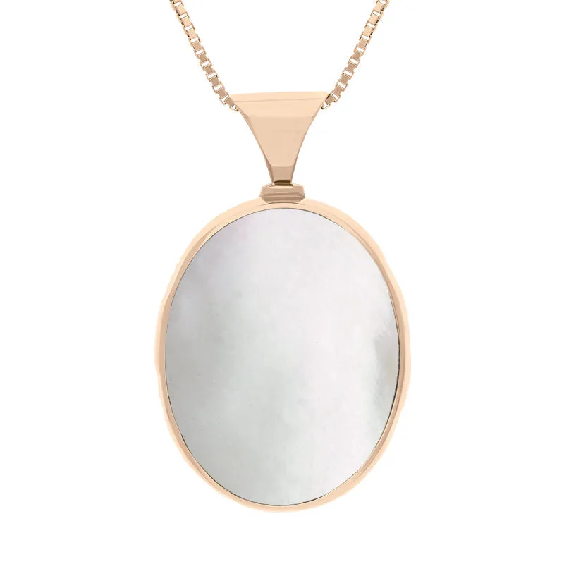 9ct Rose Gold Whitby Jet Mother of Pearl King's Coronation Hallmark Double Sided Oval Necklace D