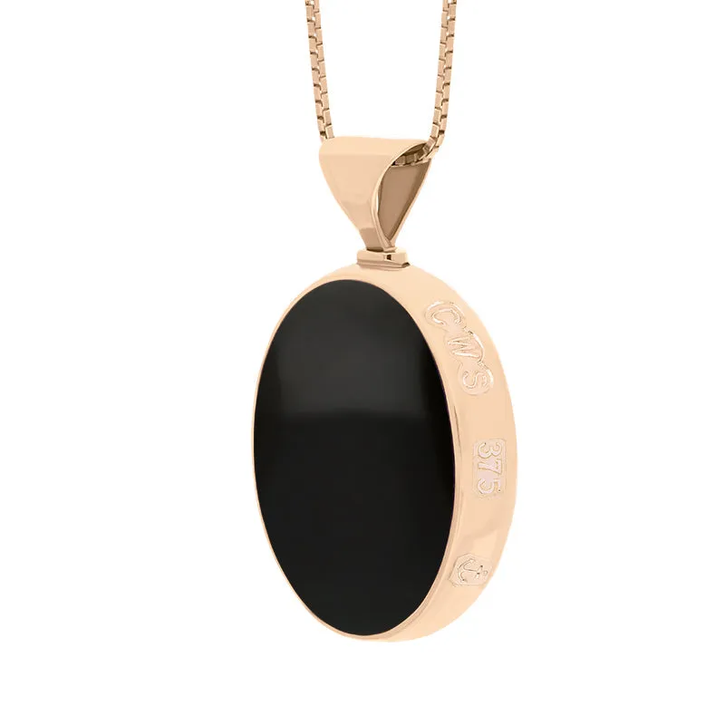 9ct Rose Gold Whitby Jet Mother of Pearl King's Coronation Hallmark Double Sided Oval Necklace D