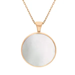 9ct Rose Gold Whitby Jet Mother Of Pearl Large Double Sided Round Fob Necklace
